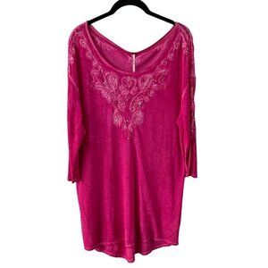 Free People Tunic Round Neck 3/4 Sleeves Pullover Casual Pink Small